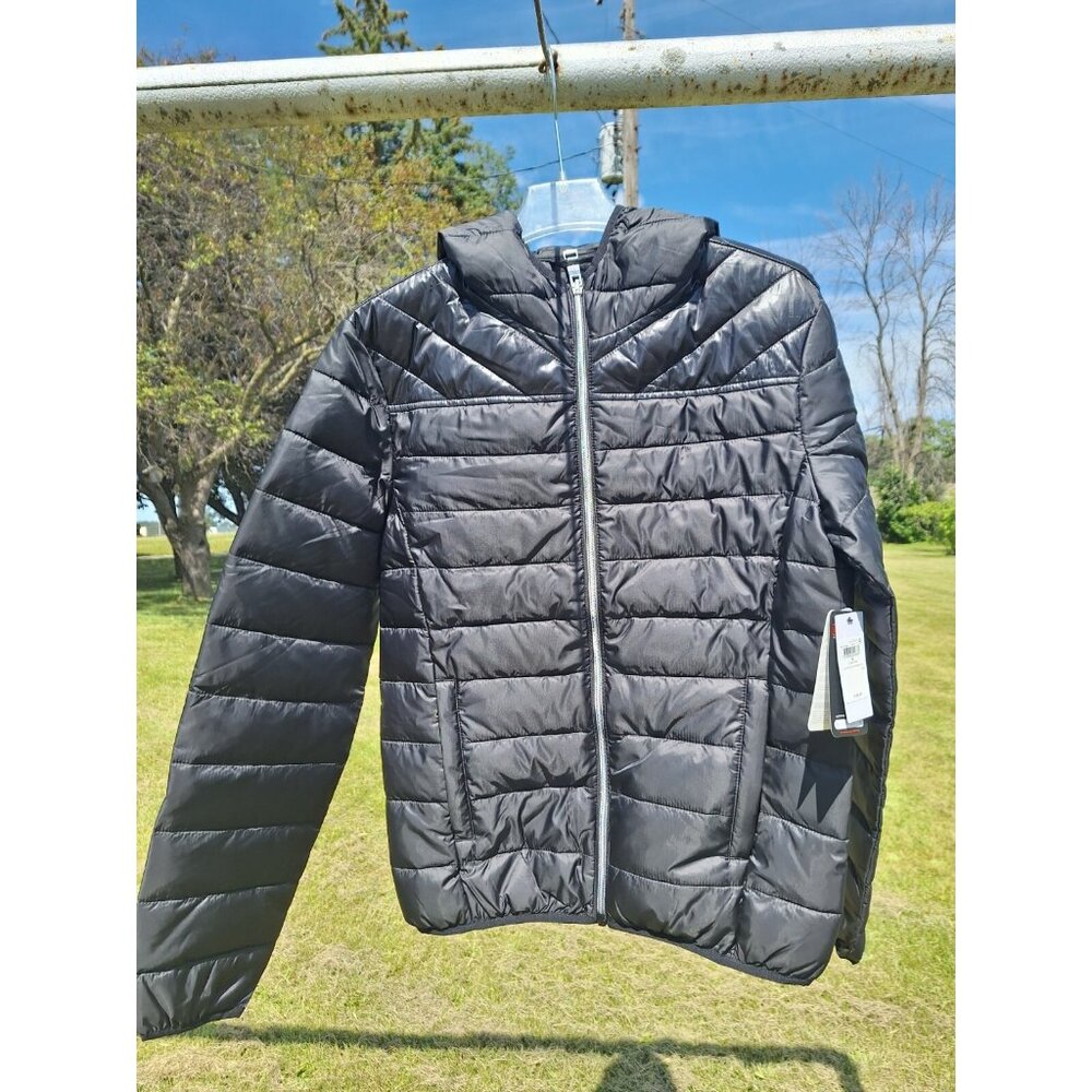 $148.00 GUESS Jet Black Light Weight Puffer Jacket Coat Women’s Size Medium